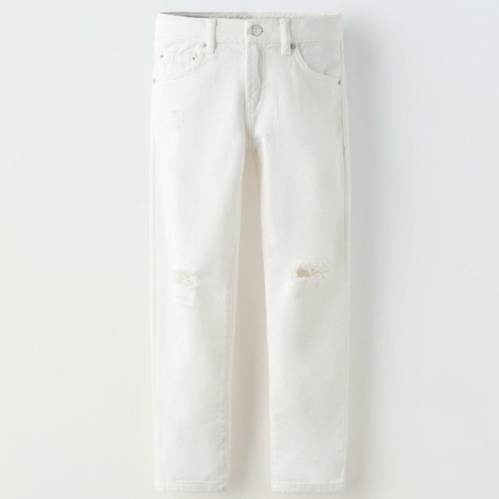 NWT Zara kid girls white The Loose Fit style denim jeans pants size 9 years